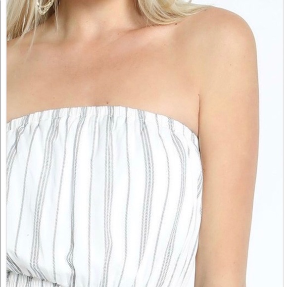 Tube Top Jumpsuit - White & Navy Blue - Picture 3 of 3